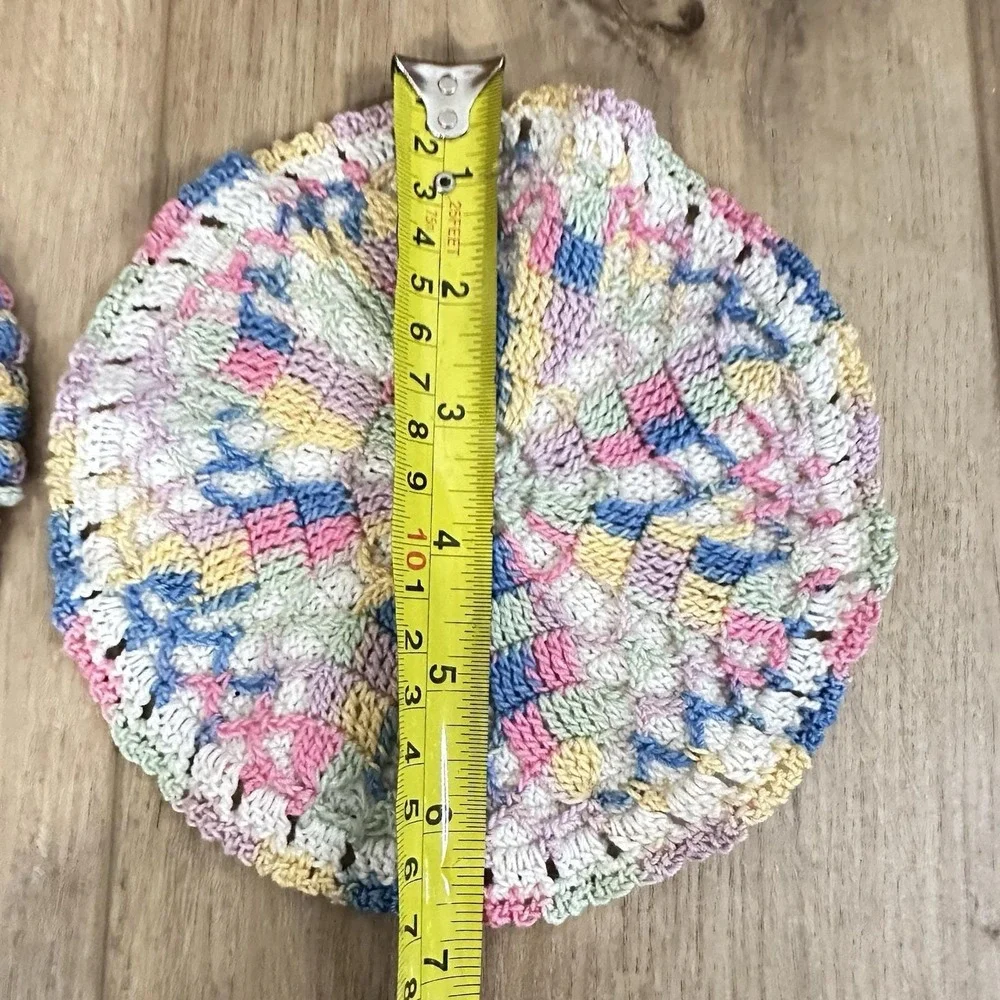 Set 2‎ VTG Crochet Doily Hot Pads Rainbow Cotton Round Kitchen Decor Grannycore